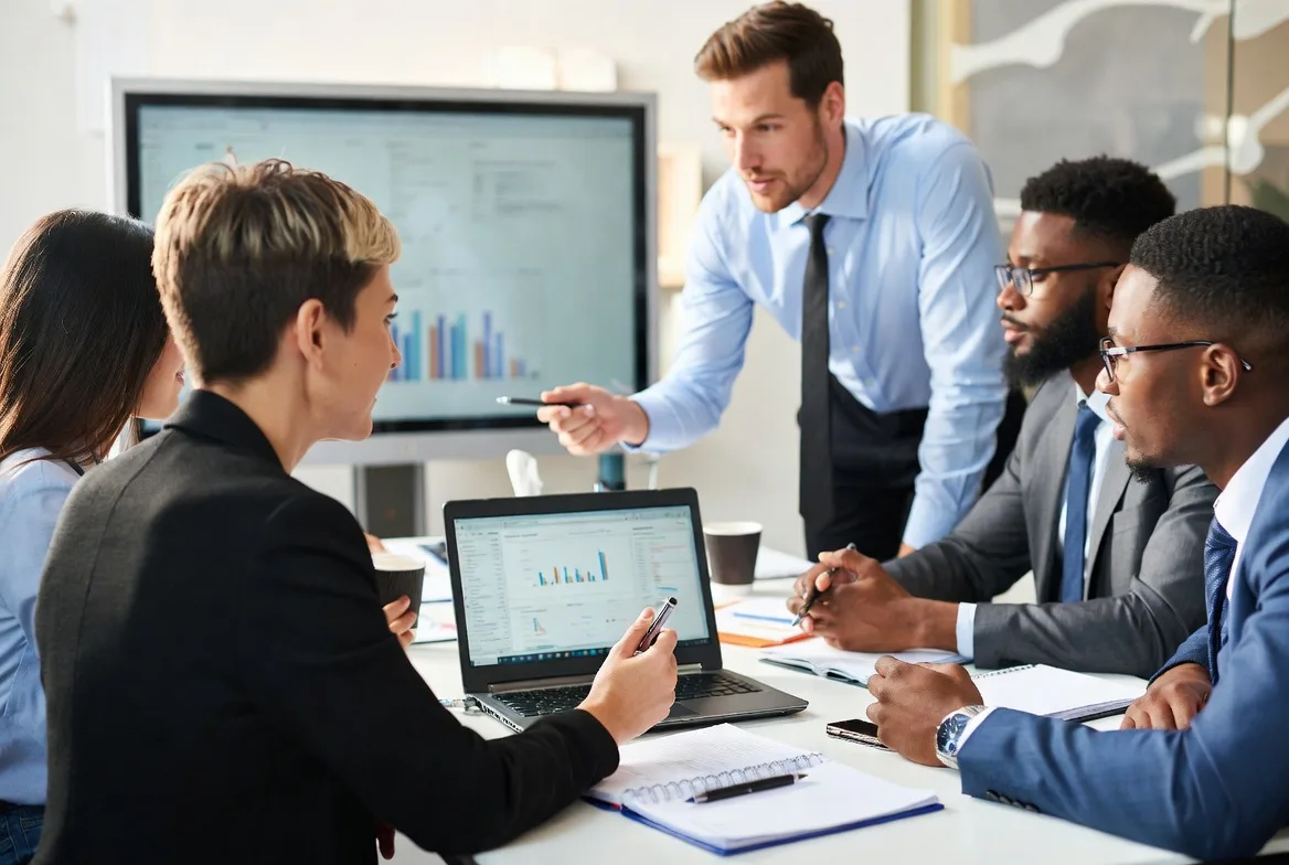 team developing change management strategy together