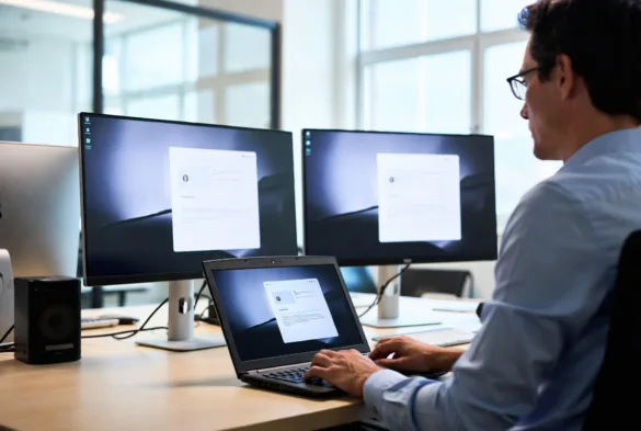 employee working with AI automation tools in modern workplace