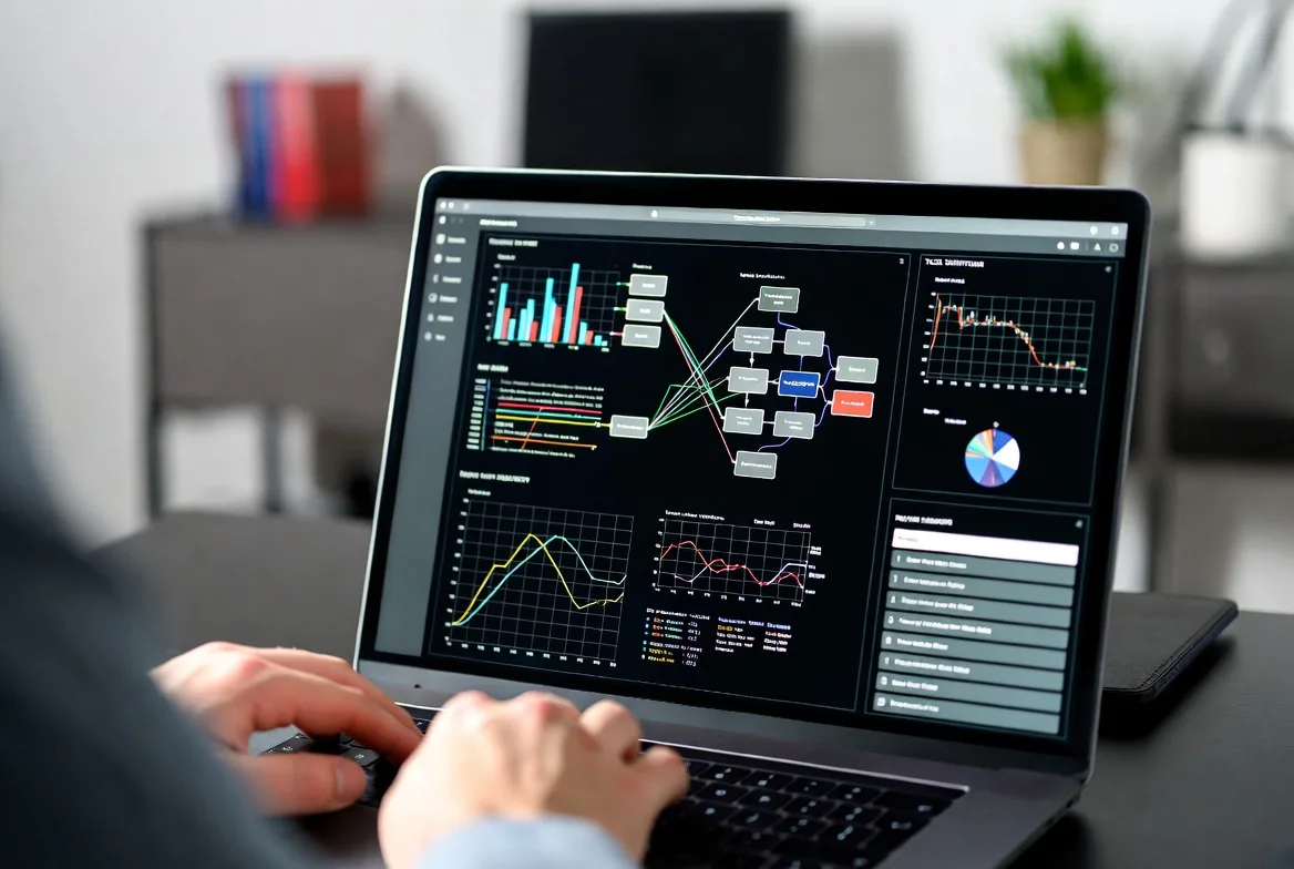 AI automation system processing business tasks on laptop