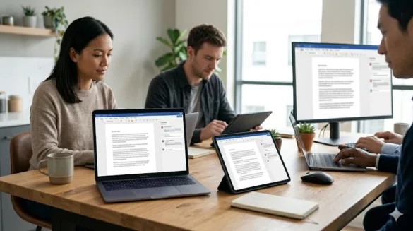 team collaborating on the same document in real time across devices