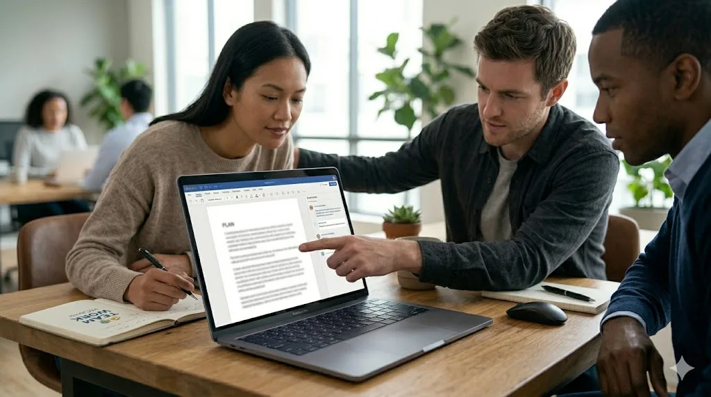 team implementing collaborative document workflow in organization