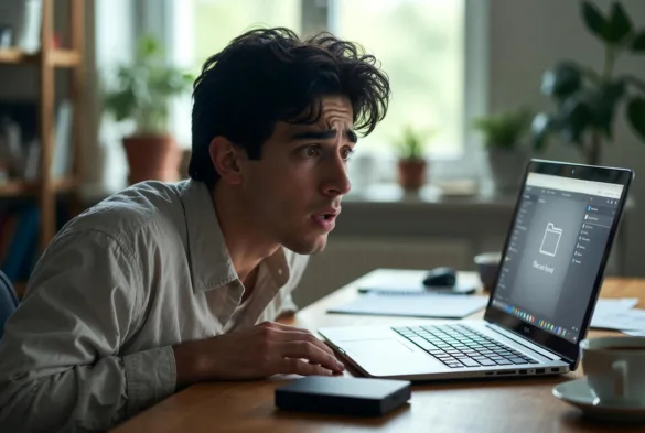 user realizing data loss on laptop with empty folders