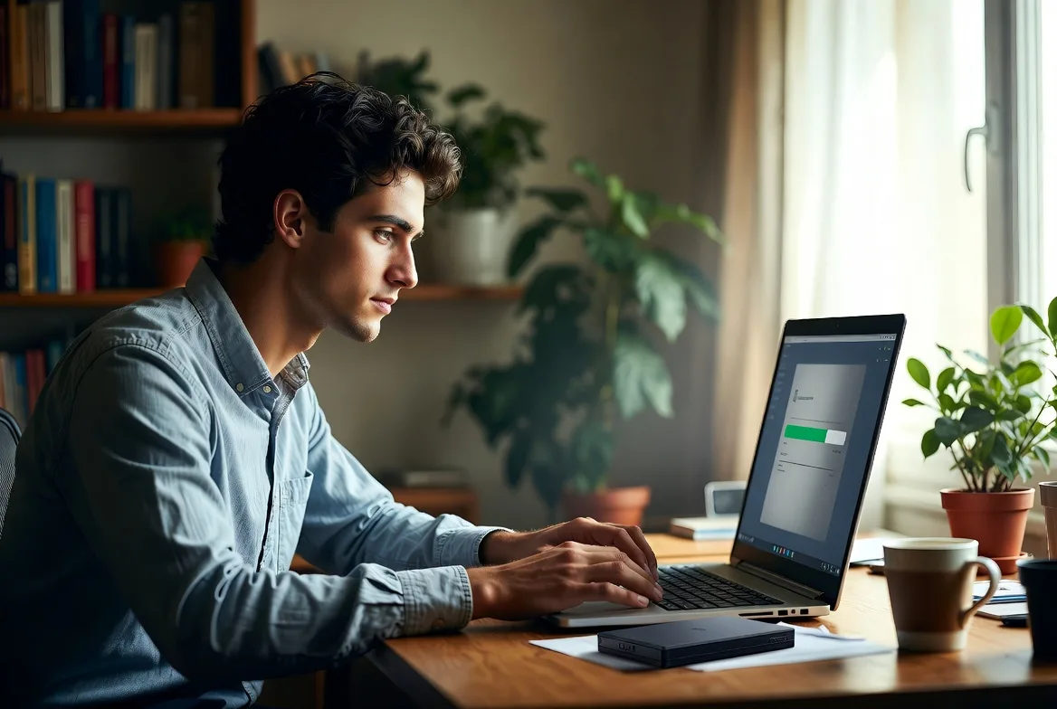 automatic online file backup process running on laptop