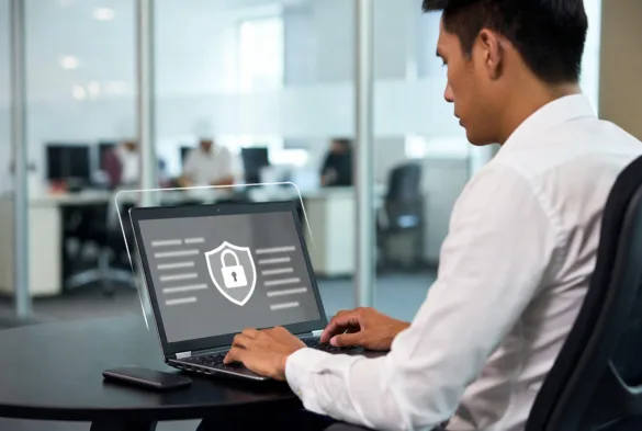 employee working with secure file sharing system and protected data