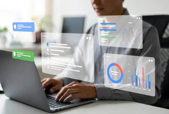person working with AI agent systems and digital automation tools